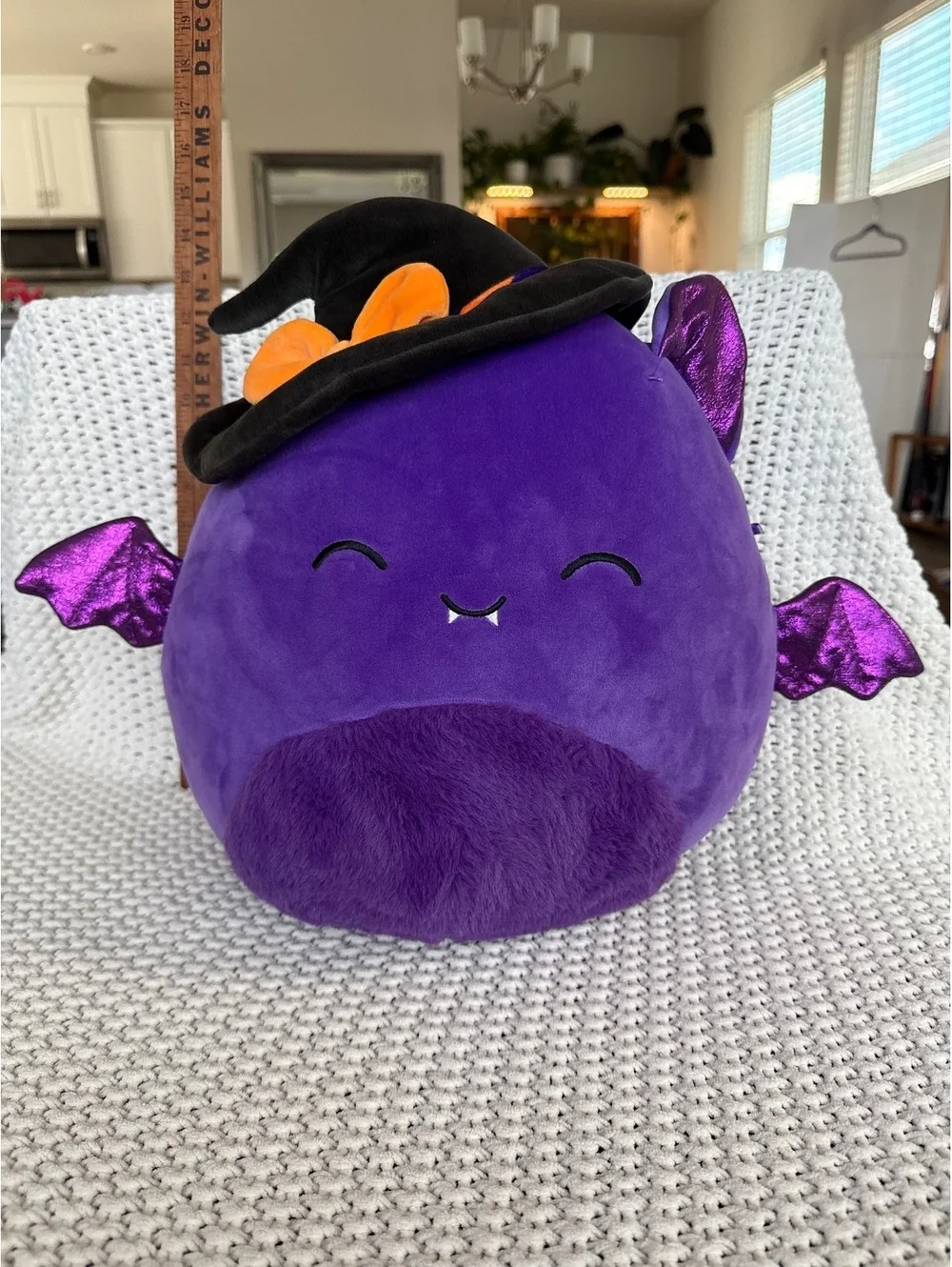 Original Squishmallows Purple Bat Plush with Witch Hat